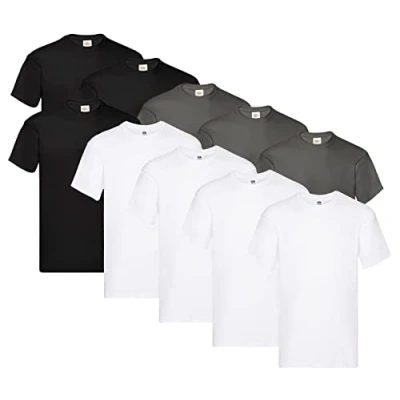 Imagen de Fruit of the Loom Camiseta original para hombre (10 unidades), 4 x blanco + 3 negro grafito 1 bloc de notas compra Hl, L