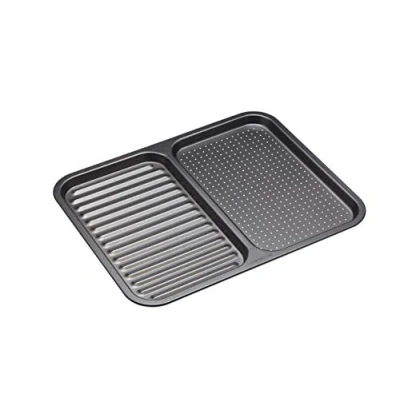 Imagen de KitchenCraft MasterClass Bandeja para Horno con 2 Compartimentos de Acero al Carbono, 39 x 31 cm Gris