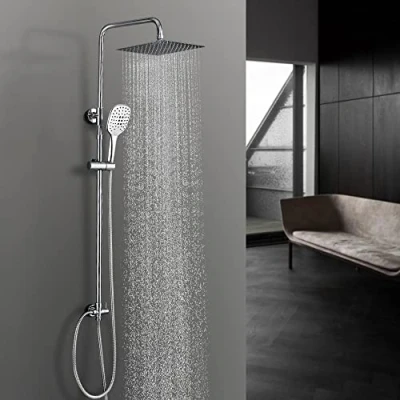 Imagen de Görbach Sistema de Ducha sin Grifo Set Conjunto Altura Adjustable Juego Baño con Columna Completo Alcachofa y Cabezal Rociador 20x20cm.