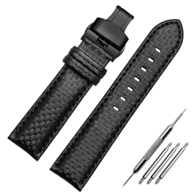 Imagen de Klauer Pulsera de cuero reloj 18 24mm Bandas reemplazo cuero, Hebilla negra negra,