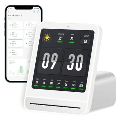 Imagen de Qingping Air Quality Monitor Gen 2, Indoor Detects PM2.5, CO2, PM10, Noise, Temperature and Humidity, New Upgraded Alarm Clock Function, Tester for Bedroom (White)