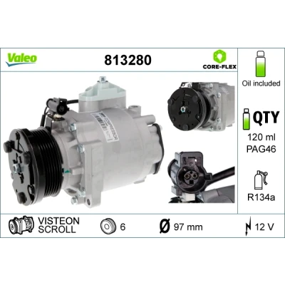 Imagen de VALEO 813280 compresor de Aire Acondicionado 12 PAG 46 R 134 a con aceite FORD: Tourneo Connect, Transit Connect Mk1 Furgón