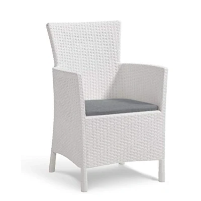 Imagen de Keter Allibert by Iowa Sillón de jardín, Color Blanco/Gris frío, Incluye cojín, plástico, imitación ratán, Resistente a la Intemperie, los Rayos UV, Certificado TÜV hasta 110 kg