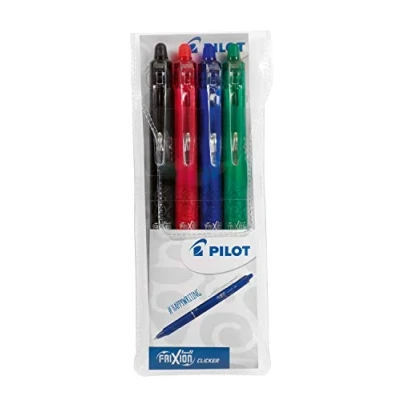 Imagen de PILOT 2270S4 Frixion Ball Clicker Bolígrafos de bola borrable (0,7 mm, 4 unidades), color negro, rojo, azul y verde