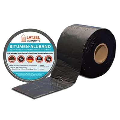 Imagen de Cinta de reparación betún aluminio, Banda Autoadhesiva Bituminosa, color negro, 150 mm, rollo 10 metros. Fabricado en Alemania.
