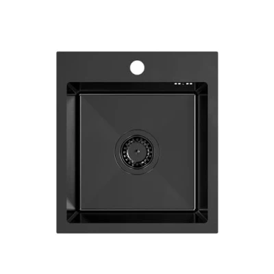 Imagen de VBChome fregadero de acero inoxidable, 40 x 45 cm, color negro, con orificio para grifo, cocina grande, sifón inoxidable