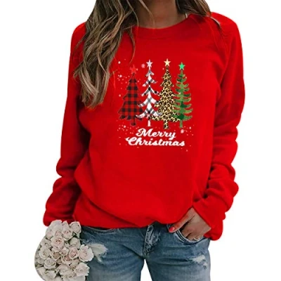 Imagen de Sudadera Navidad Mujer Jersey Arbol Navideño Feo Sudaderas Navideñas Divertido Pullover Ugly Jerseys Navideños Adolescente Chica Navideña Talla Grande Sueter Rojo XL