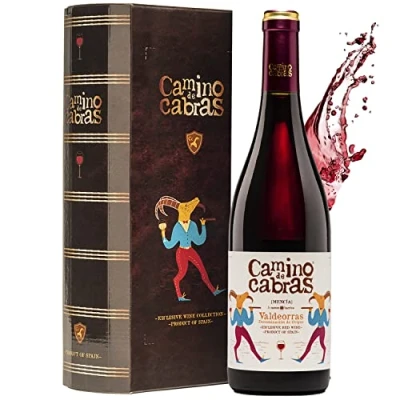 Imagen de Pack Regalo Vino Tinto Mencia Crianza Valdeorras Bueno para Regalar Estuche Gallego Producto Gourmet 1 Botella x 750 ml CAMINO de CABRAS original Calidad