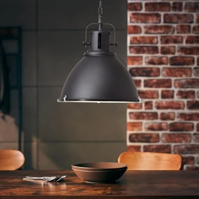 Imagen de Lightbox lámpara colgante vintage 144 cm, Ø 47 cm industrial con cubierta de cristal y cadena acortable E27, máx. 60 W metal/vidrio en negro
