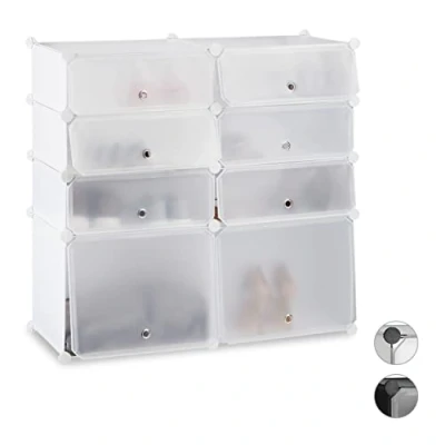 Imagen de Relaxdays Zapatero Bajo Modular con 8 Compartimentos, Plástico, Blanco, 91 x 94,5 36.5 cm, Hierro, 94.5 cm