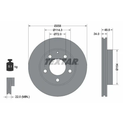 Imagen de TEXTAR 92062000 Disco de freno 258 24 05/06 114,3 ventilación interna sin perno sujeción rueda, buje rueda MAZDA: Premacy, 626 V Berlina