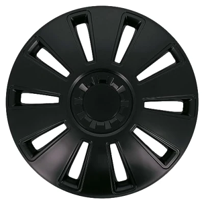 Imagen de Juego de 4 Tapacubos 14 Pulgadas Diseño Vermont Black, Acabado en Negro y ABS Resistente a Fuertes Impactos, Duradero Fiable con Anillo sujeción Ajustable