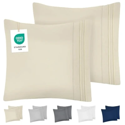Imagen de Dreamzie Fundas de Almohada (Juego 2) Almohadas 60x60 cm, Beige, Microfibra con Motivo Bordado Cojines Oeko Tex Suaves y Calidad