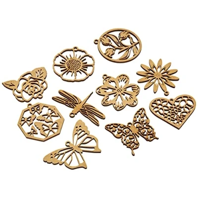 Imagen de docrafts Flores, Mariposas y libélulas Formas, Madera, Neutral, 10 Unidades
