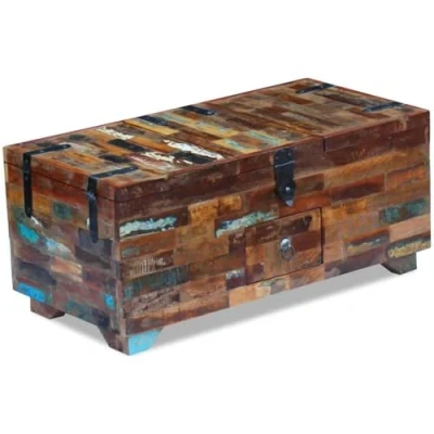 Imagen de vidaXL Mesa de Centro Cofre Madera Maciza Reciclada 80x40x35 cm 3 Compartimentos
