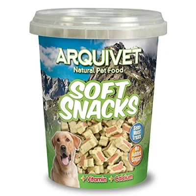 Imagen de ARQUIVET Soft Snacks para Perro Huesitos Duo salmón y arroz Pack 12 x 300 g Naturales Perros de Todas Las Razas Premios, recompensas, chuches