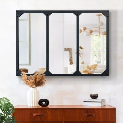 Imagen de IDMarket Espejo de cristal con 3 tiras diseño industrial 80 x 60 cm