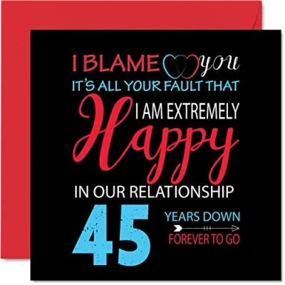 Imagen de Divertida Tarjeta de aniversario zafiro para marido y esposa Your Fault I&#039;m Extremely Happy felicitación 45 boda pareja, tarjetas 145 mm x