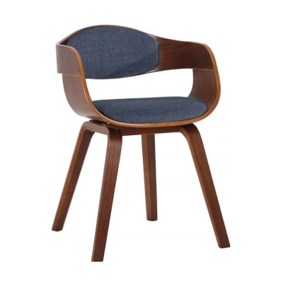Imagen de CLP Silla De Visita Kingston En Tela I Madera con Respaldo Semi Curvado Butaca Salón Estilo Escandinavo I, Color:Nuez/Azul