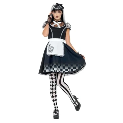 Imagen de Smiffys Disfraz gótico de Alicia, Negro y blanco, con vestido, delantal diadema
