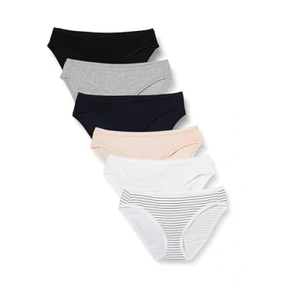 Imagen de Amazon Essentials Braguita de Bikini algodón (Disponible en Tallas Grandes) Mujer, Pack 6, Multicolor/Mezcla/Rayas, 48