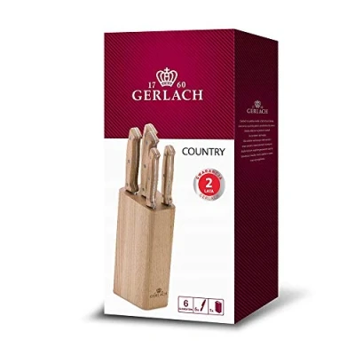 Imagen de Gerlach Country Juego de 5 Cuchillos Cocina (Acero Inoxidable, Madera Haya, Cuchillo Cocinero, Pan, Verduras, Utensilios Cocina, Accesorios