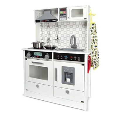 Imagen de Leomark White Modern Cocina Madera Infantil con Accesorios: Campana Extractora, microondas Color Blanco Juguete para Niños, Dim: 65x30x94 (Altura) cm