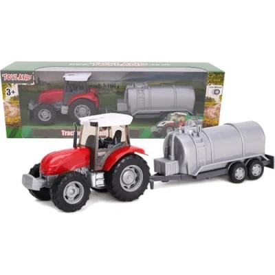 Imagen de Toyland® Juego de Tractor y camión Cisterna/Remolque 22,5 cm Acción Rueda Libre Juguetes Granja para niños (Petrolero Rojo)