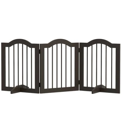 Imagen de PawHut Barrera de Seguridad para Perros Pequeños Plegable 154,5x61 cm en Casa 3 Paneles con Patas Anchos Escaleras Pasillos Café