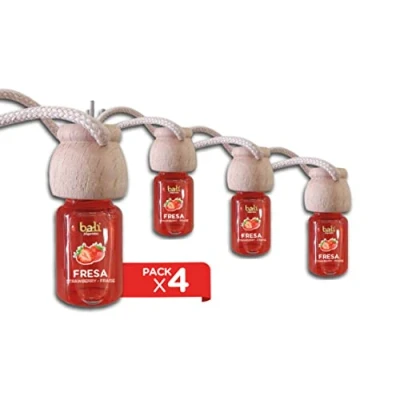 Imagen de Bali fragancias Pack de 4 Ambientadores coche FRESA 6 ml 0% alcohol, absorbe el mal olor tu vehículo