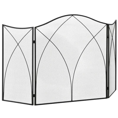 Imagen de HOMCOM Salvachispas Plegable Pantalla Protectora de Chimenea 3 Paneles con Bisagras y Estructura Metal Decorativa 126x2x76 cm Negro