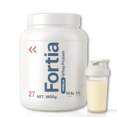 Imagen de FORTIA Proteina Whey + Shaker Incluido Fácil Digestión Proteínas para ganar Masa Muscular Suero de Leche Protein Primera Calidad Vainilla 1.8kg