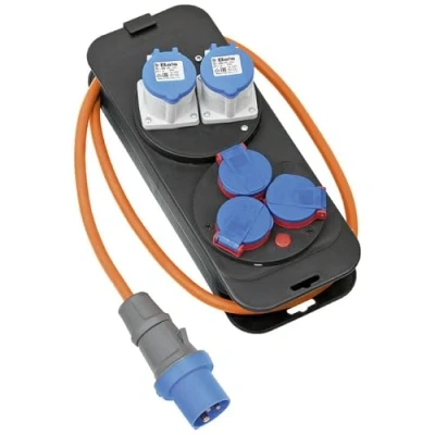 Imagen de Brennenstuhl distribuidor de corriente para camping y caravana con enchufe CEE (2x tomas 230V/16A, 3x 230V, cable 1,5m en naranja, acampar, Made in Germany)