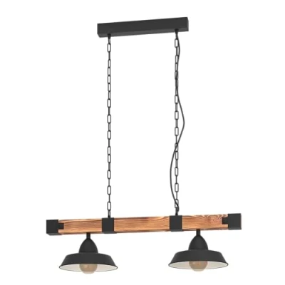Imagen de EGLO lámpara colgante OLDBURY, con 2 bombillas de estilo industrial, colgada acero y madera, negro, marrón rústico, E27, L 86 cm, certificado FSC