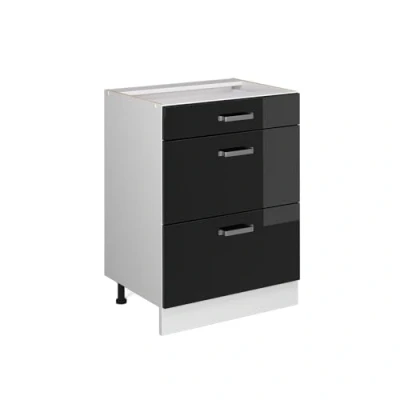 Imagen de Vicco Mueble bajo de Cocina R Line, Negro Brillo Intenso/Blanco, 60 cm con cajones, sin encimera