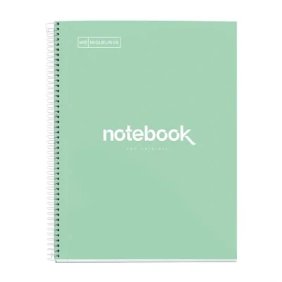 Imagen de Miquelrius Cuaderno A4 Notebook Emotions, 80 Hojas 90 g/m², Cuadrícula 5 x mm, 1 Franja de Color, Espiral Microperforado, Cuadriculado, Tapa Extra Rígida, 4 Taladros, Menta