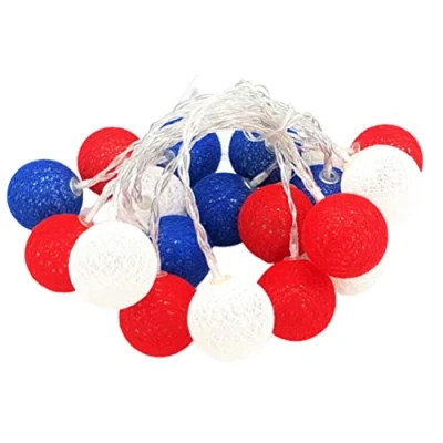 Imagen de cadena de luces con bolas rojas, blancas, azules, LED 3 m, 20 luces, decoración jardín, funciona pilas, farolillos