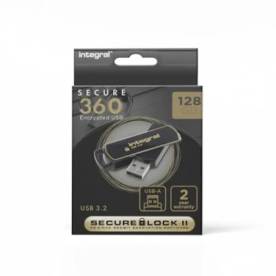 Imagen de Integral Unidad de Memoria USB 3.0 Segura pendrive 128 GB Secure360 Software encriptado 256 bits Partición Doble Trabajo y encriptada, protección con contraseña Carcasa giratoria 360º