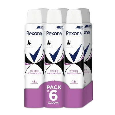 Imagen de Rexona Invisible Desodorante Aerosol Antitranspirante para mujer Black&amp;White 200ml Pack de 6