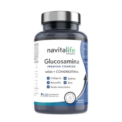Imagen de Glucosamina Condroitina. 1100mg + Condroitina MSM. Mejora tú movilidad, reduce el dolor. Con Colágeno Marino Hidrolizado, Ácido hialurónico, Zinc, Selenio y Boswellia. 120 comprimidos.