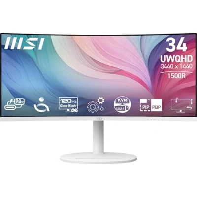 Imagen de Monitor gaming MSI Modern MD342CQPW, 34&quot;, UWQHD, 1 ms MPRT, 4 GtG, 120 Hz, 1x USB B, 2x A, HDMI, DisplayPort, Blanco