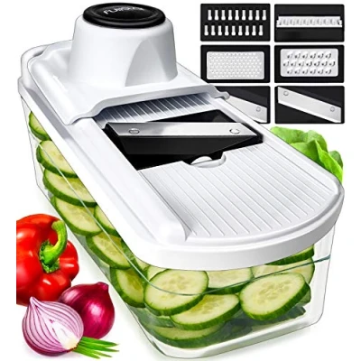 Imagen de Multifuncional Mandolina de Cocina Profesional Cortador Verdura Ralladores Patatas Tomates Pepinos Queso Frutas (7 en 1 Blanco)