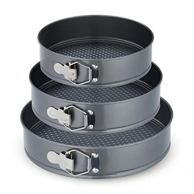 Imagen de Relaxdays Set Moldes de Bizcocho, 3 Bizcocheras Redondas, 24/26/28 cm Ø, Acero Inoxidable, Antiadherentes, Antracita