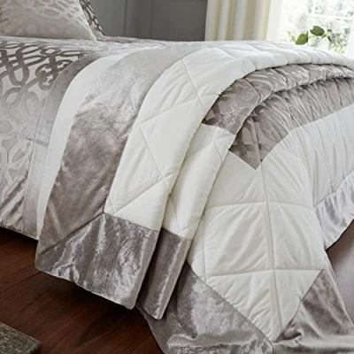 Imagen de Catherine Lansfield Tufted Stripes Ropa de Cama Terciopelo con Corte Enrejado, Mezcla algodón, Natural, Bedspread 220x230cm