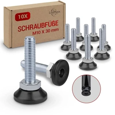 Imagen de LouMaxx Tornillo regulador M10 Patas ajustables x 30 mm Pies de nivelación Pie máquina ajuste tornillos Juego 10