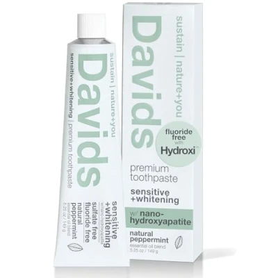 Imagen de Davids pasta de dientes natural Nano Hydroxyapaite para sensibilidad, menta, sin fluoruro, SLS, remineraliza el esmalte, blanqueamiento suave, exprimidor incluido, tubo meta