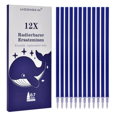 Imagen de LVZONGXIN Recambios compatibles con Legami, [ azul, 12 unidades], punta de 0,7 mm, altura 13 cm, rollo tinta borrable (azul, 12)