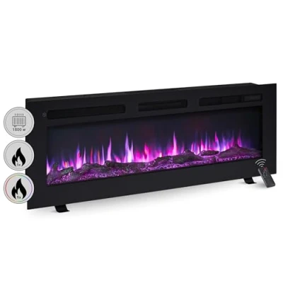 Imagen de BALDERIA Chimenea eléctrica 3 en 1 de pie Leif 50&#039;&#039; Montaje Pared o empotrada Efecto Llamas 3D Calefacción 1800 W Control Remoto, Inicio programado, Temporizador y termostato Negro