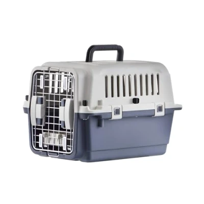 Imagen de Lanco Transportín para Perro Grande portatil y Transpirable de Plastico. Mascotas Perros Gatos. Material Resistente. Medidas 60x40x41 cm. Color Gris Blanco.