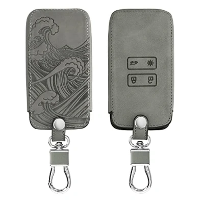 Imagen de kwmobile Funda Compatible con Renault Llave de Coche Smart Key 4 Botones (Solo Keyless Go) Case Piel Nobuck sintética para Mando Olas Gris